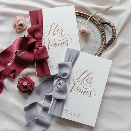 2pcs Wedding Vows Card Advanced Velvet Ribbon Bride Groom Swear To Speak Handwritten Speech Card